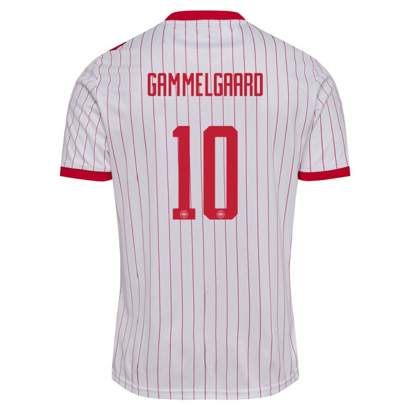 Danxen Niño Camiseta Dinamarca Nicolas Gammelgaard #10 Blanco Rojo 2ª Equipación 26-28 La Camisa