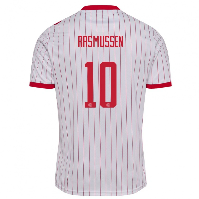 Danxen Niño Camiseta Dinamarca Christian Rasmussen #10 Blanco Rojo 2ª Equipación 26-28 La Camisa