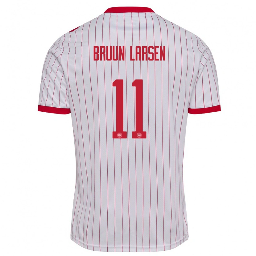 Danxen Niño Camiseta Dinamarca Jacob Bruun Larsen #11 Blanco Rojo 2ª Equipación 26-28 La Camisa