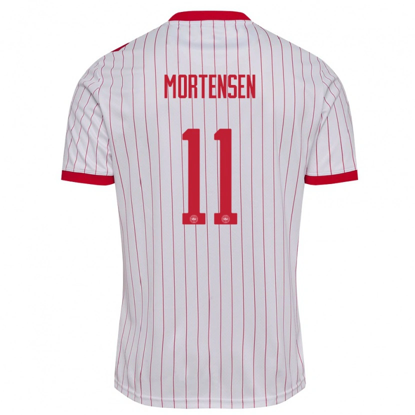 Danxen Niño Camiseta Dinamarca Johan Mortensen #11 Blanco Rojo 2ª Equipación 26-28 La Camisa
