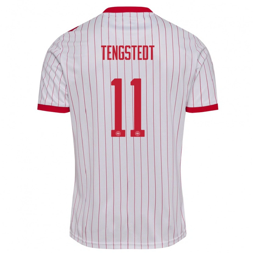 Danxen Niño Camiseta Dinamarca Casper Tengstedt #11 Blanco Rojo 2ª Equipación 26-28 La Camisa