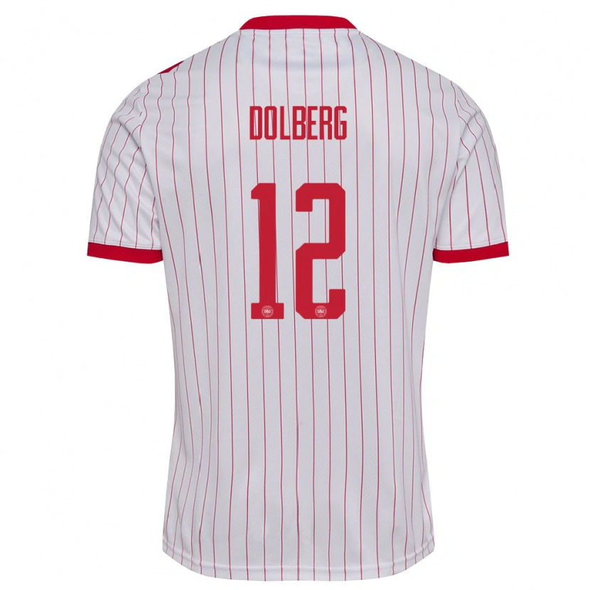 Danxen Niño Camiseta Dinamarca Kasper Dolberg #12 Blanco Rojo 2ª Equipación 26-28 La Camisa