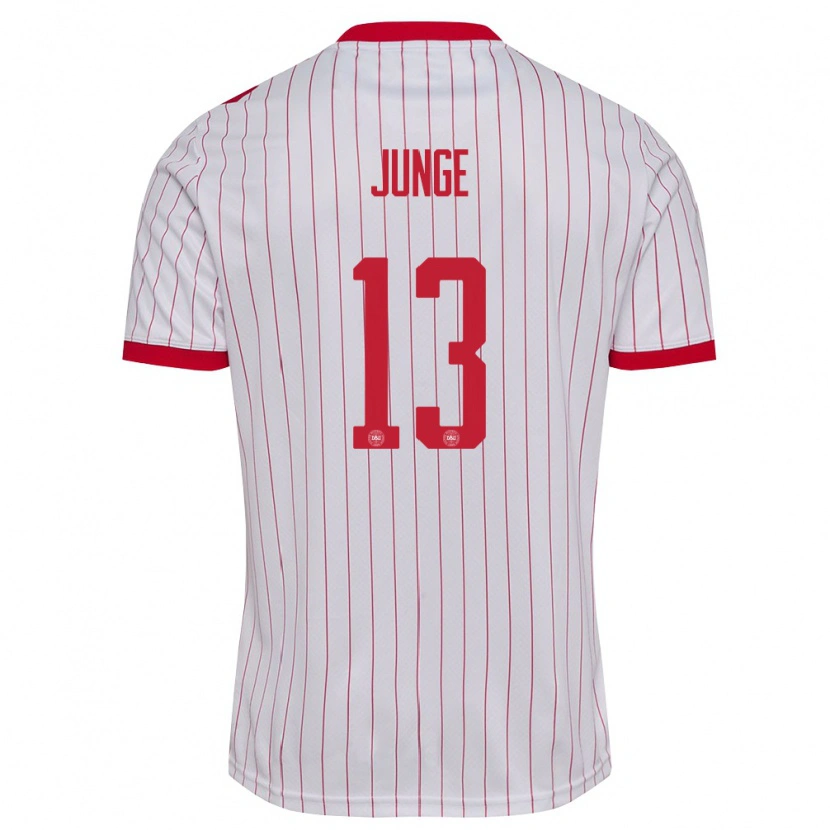 Danxen Niño Camiseta Dinamarca Sofie Junge #13 Blanco Rojo 2ª Equipación 26-28 La Camisa