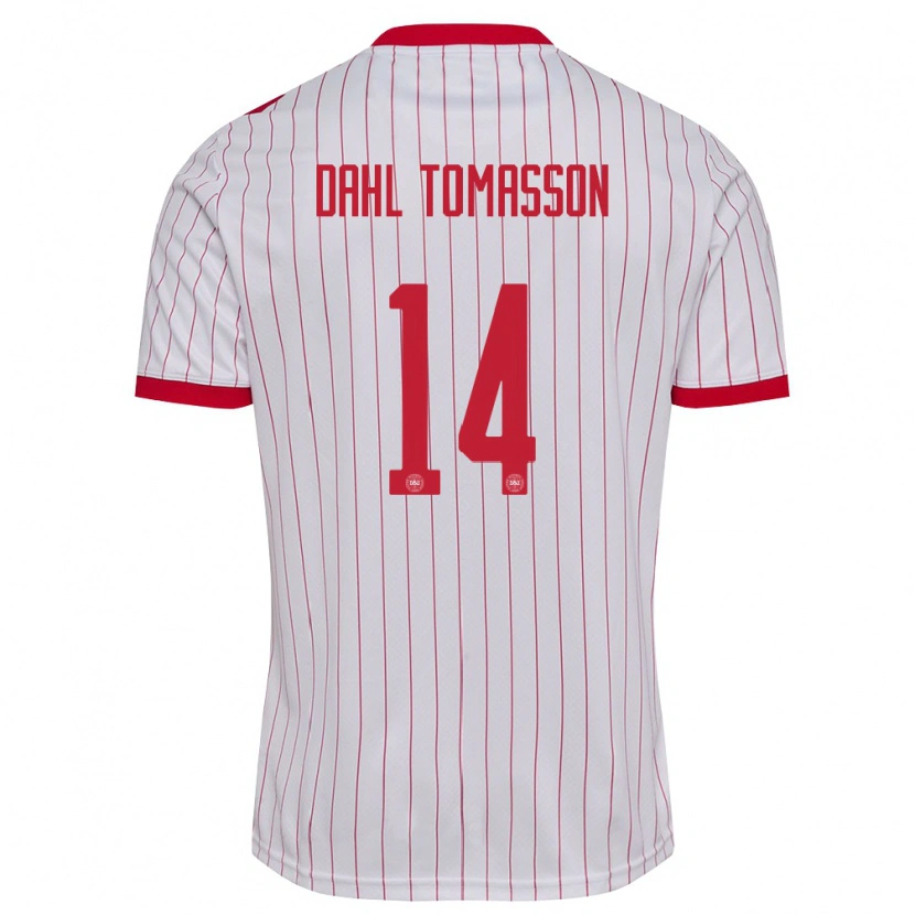 Danxen Niño Camiseta Dinamarca Luca Dahl Tomasson #14 Blanco Rojo 2ª Equipación 26-28 La Camisa