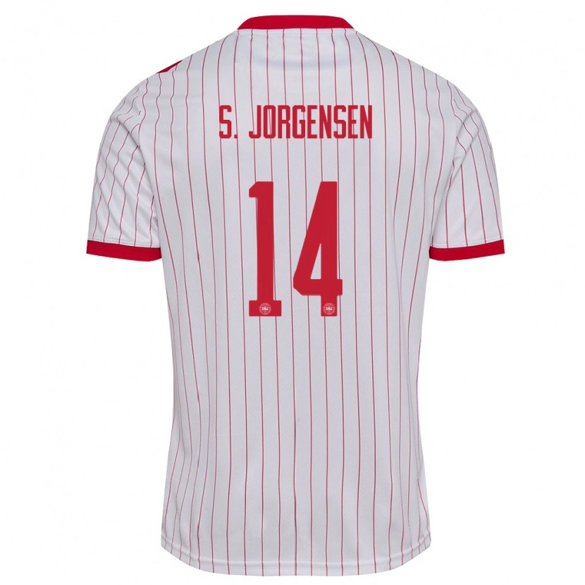 Danxen Niño Camiseta Dinamarca Sebastian Jorgensen #14 Blanco Rojo 2ª Equipación 26-28 La Camisa