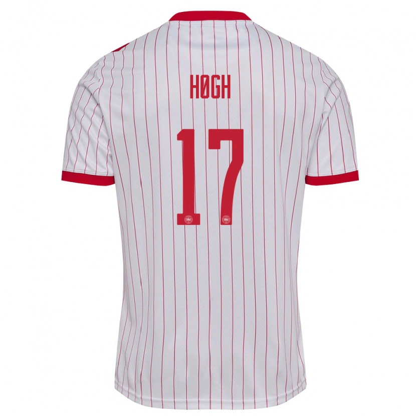 Danxen Niño Camiseta Dinamarca Kasper Høgh #17 Blanco Rojo 2ª Equipación 26-28 La Camisa
