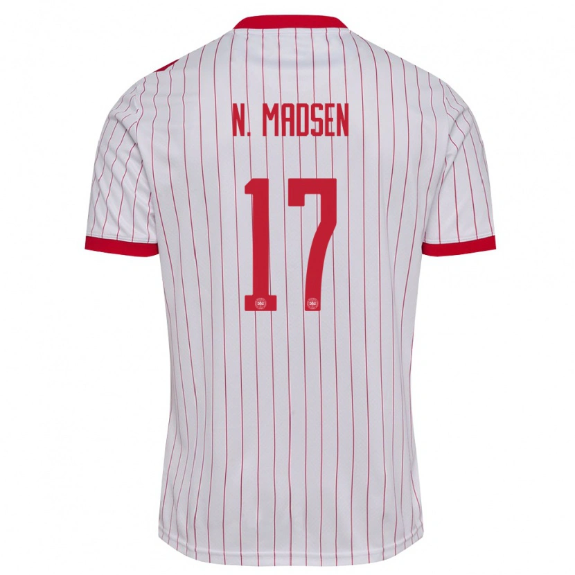 Danxen Niño Camiseta Dinamarca Nicolas Madsen #17 Blanco Rojo 2ª Equipación 26-28 La Camisa