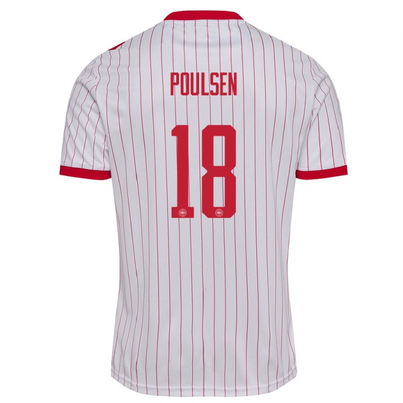 Danxen Niño Camiseta Dinamarca Viggo Poulsen #18 Blanco Rojo 2ª Equipación 26-28 La Camisa