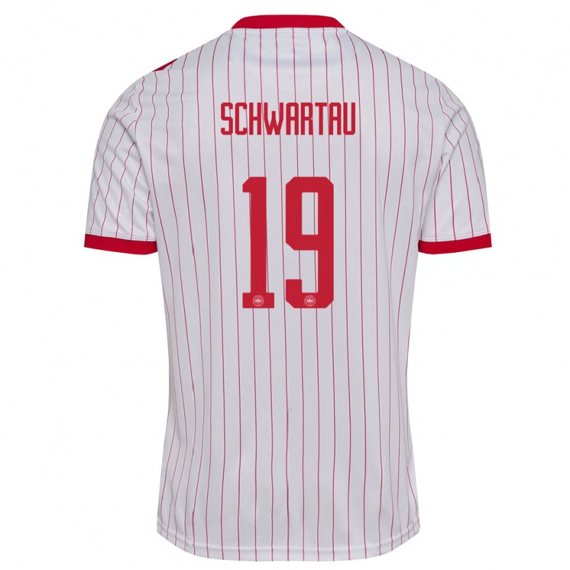Danxen Niño Camiseta Dinamarca Oscar Schwartau #19 Blanco Rojo 2ª Equipación 26-28 La Camisa