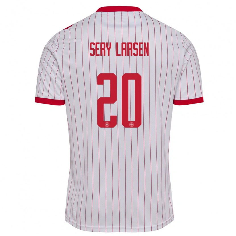 Danxen Niño Camiseta Dinamarca Japhet Sery Larsen #20 Blanco Rojo 2ª Equipación 26-28 La Camisa