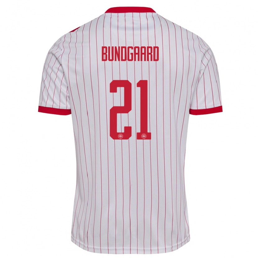 Danxen Niño Camiseta Dinamarca Filip Bundgaard #21 Blanco Rojo 2ª Equipación 26-28 La Camisa