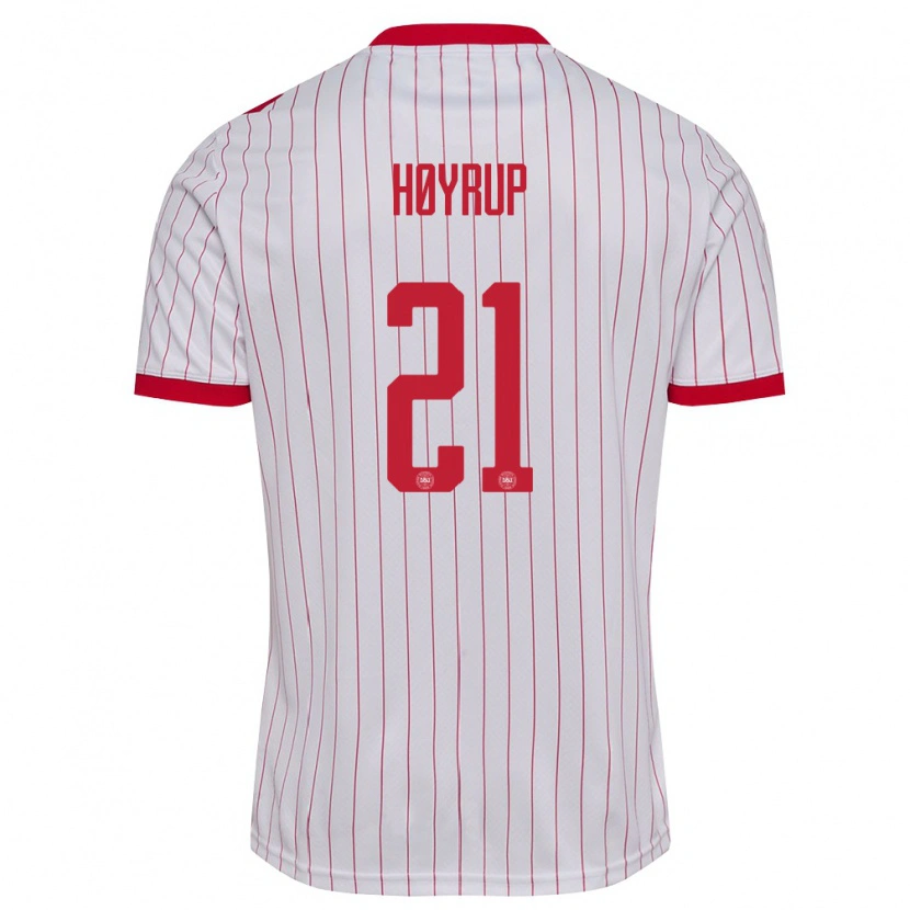 Danxen Niño Camiseta Dinamarca Hector Høyrup #21 Blanco Rojo 2ª Equipación 26-28 La Camisa