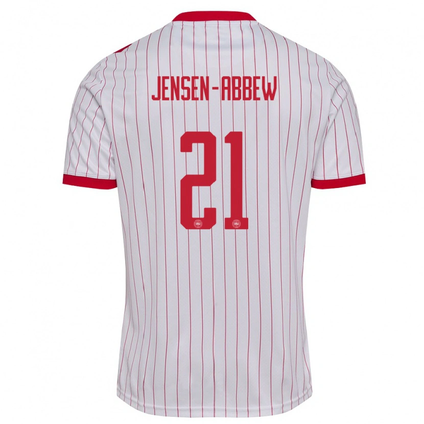 Danxen Niño Camiseta Dinamarca Jonas Jensen-Abbew #21 Blanco Rojo 2ª Equipación 26-28 La Camisa