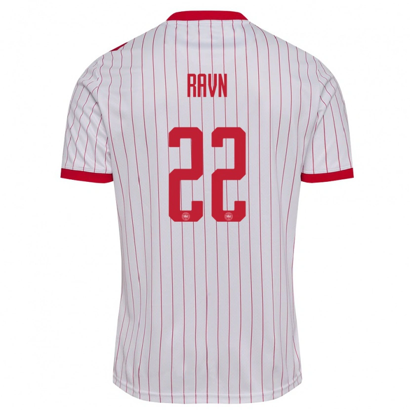 Danxen Niño Camiseta Dinamarca Anders Ravn #22 Blanco Rojo 2ª Equipación 26-28 La Camisa