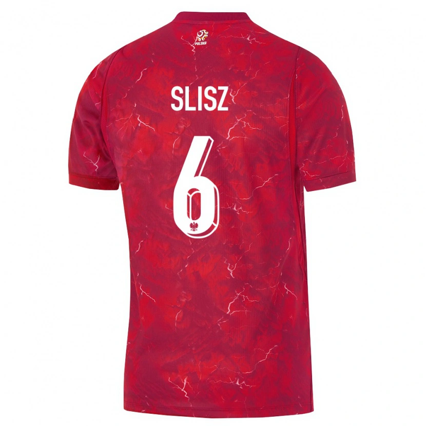 Danxen Niño Camiseta Polonia Bartosz Slisz #6 Rojo Blanco 2ª Equipación 26-28 La Camisa