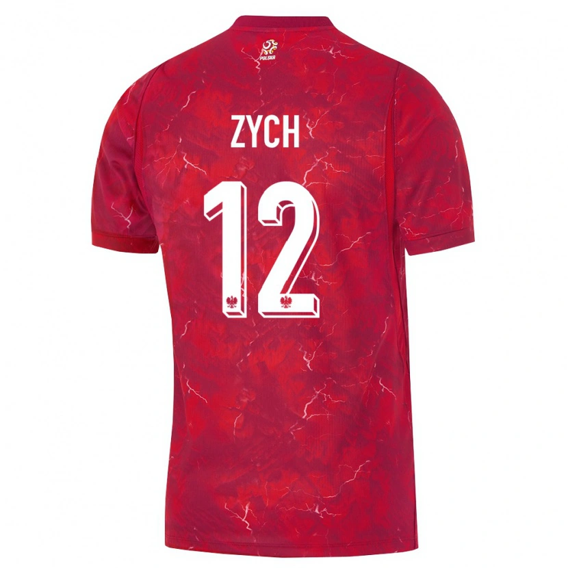 Danxen Niño Camiseta Polonia Oliwier Zych #12 Rojo Blanco 2ª Equipación 26-28 La Camisa