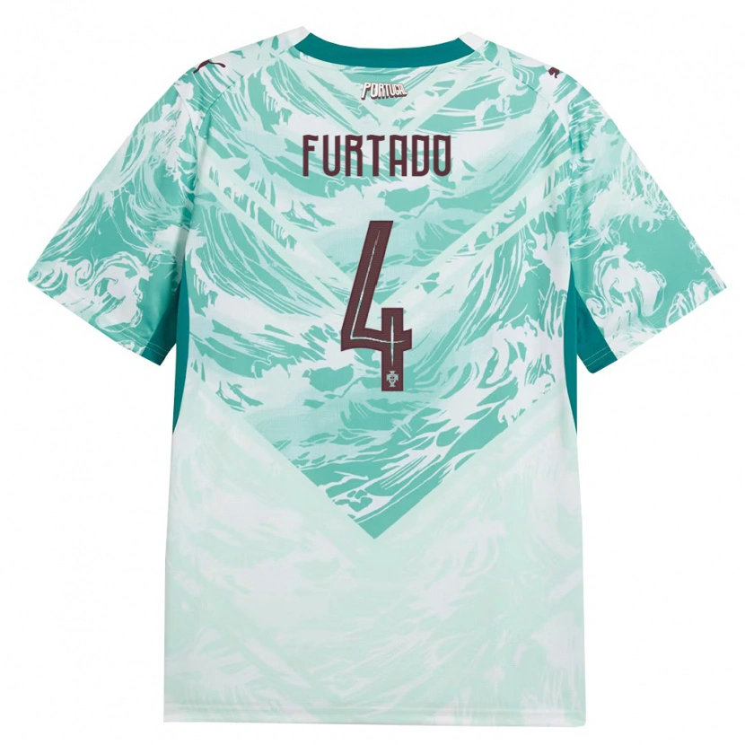 Danxen Niño Camiseta Portugal Mauro Furtado #4 Azul Cielo Blanco Verde 2ª Equipación 26-28 La Camisa
