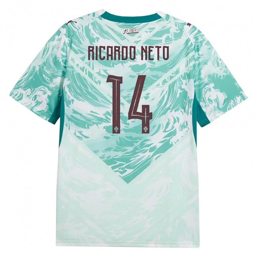Danxen Niño Camiseta Portugal Ricardo Neto #14 Azul Cielo Blanco Verde 2ª Equipación 26-28 La Camisa