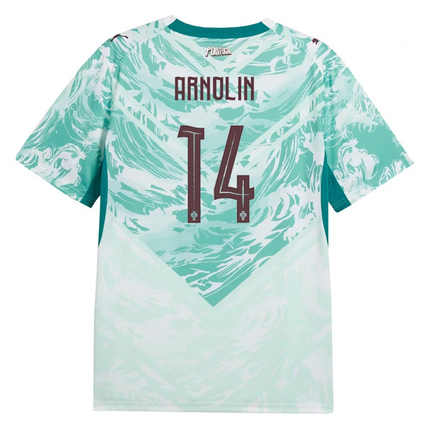 Danxen Niño Camiseta Portugal Jordan Arnolin #14 Azul Cielo Blanco Verde 2ª Equipación 26-28 La Camisa