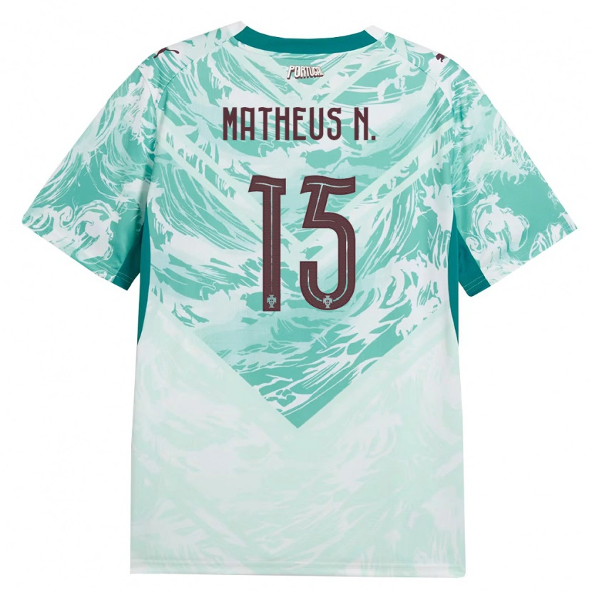 Danxen Niño Camiseta Portugal Matheus Nunes #15 Azul Cielo Blanco Verde 2ª Equipación 26-28 La Camisa