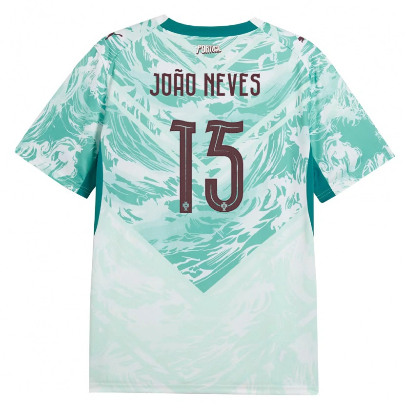 Danxen Niño Camiseta Portugal João Neves #15 Azul Cielo Blanco Verde 2ª Equipación 26-28 La Camisa