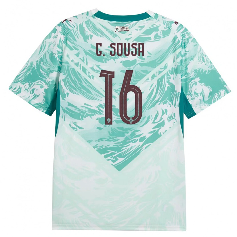 Danxen Niño Camiseta Portugal Gonçalo Sousa #16 Azul Cielo Blanco Verde 2ª Equipación 26-28 La Camisa