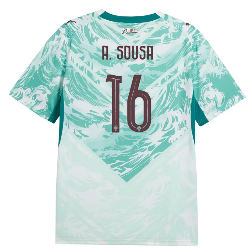 Danxen Niño Camiseta Portugal Afonso Sousa #16 Azul Cielo Blanco Verde 2ª Equipación 26-28 La Camisa