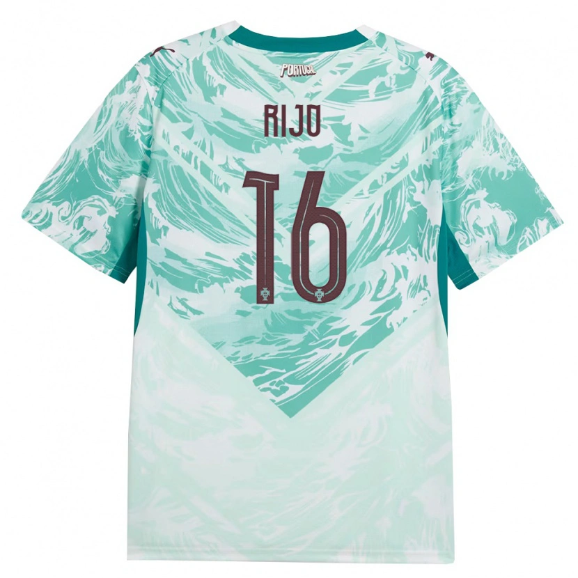 Danxen Niño Camiseta Portugal João Rijo #16 Azul Cielo Blanco Verde 2ª Equipación 26-28 La Camisa
