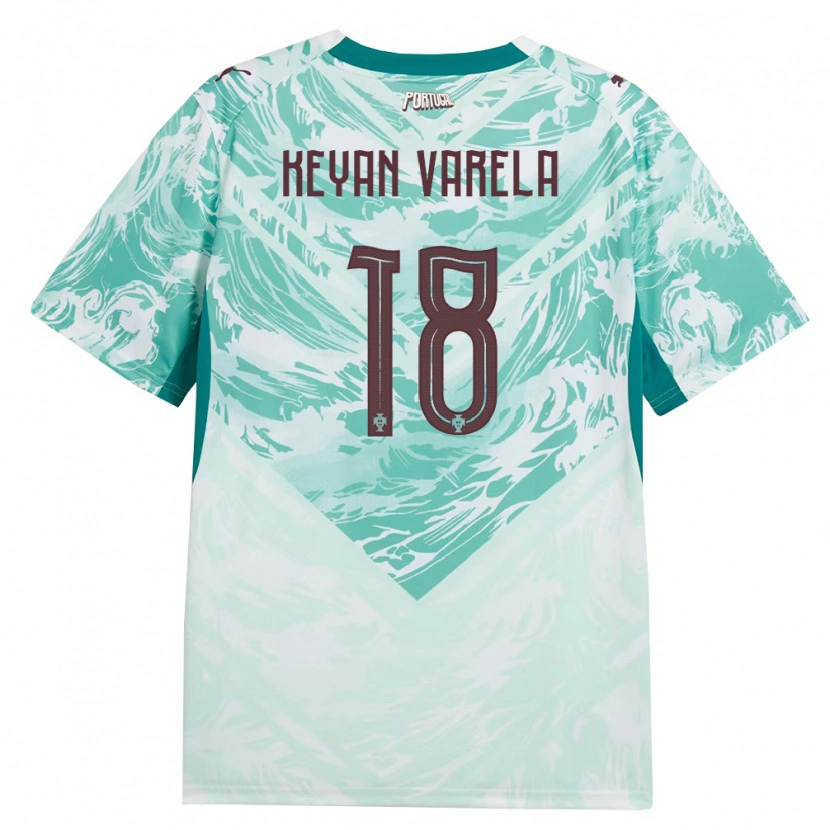Danxen Niño Camiseta Portugal Keyan Varela #18 Azul Cielo Blanco Verde 2ª Equipación 26-28 La Camisa