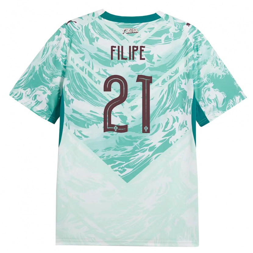 Danxen Niño Camiseta Portugal Yanick Filipe #21 Azul Cielo Blanco Verde 2ª Equipación 26-28 La Camisa
