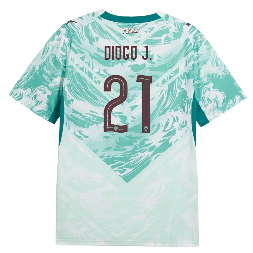 Danxen Niño Camiseta Portugal Diogo Jota #21 Azul Cielo Blanco Verde 2ª Equipación 26-28 La Camisa