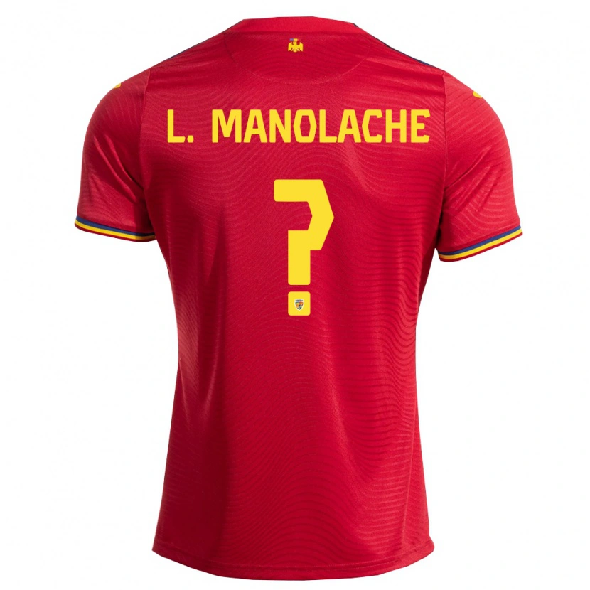 Danxen Niño Camiseta Rumania Luca Manolache #0 Rojo Marino Amarillo 2ª Equipación 26-28 La Camisa