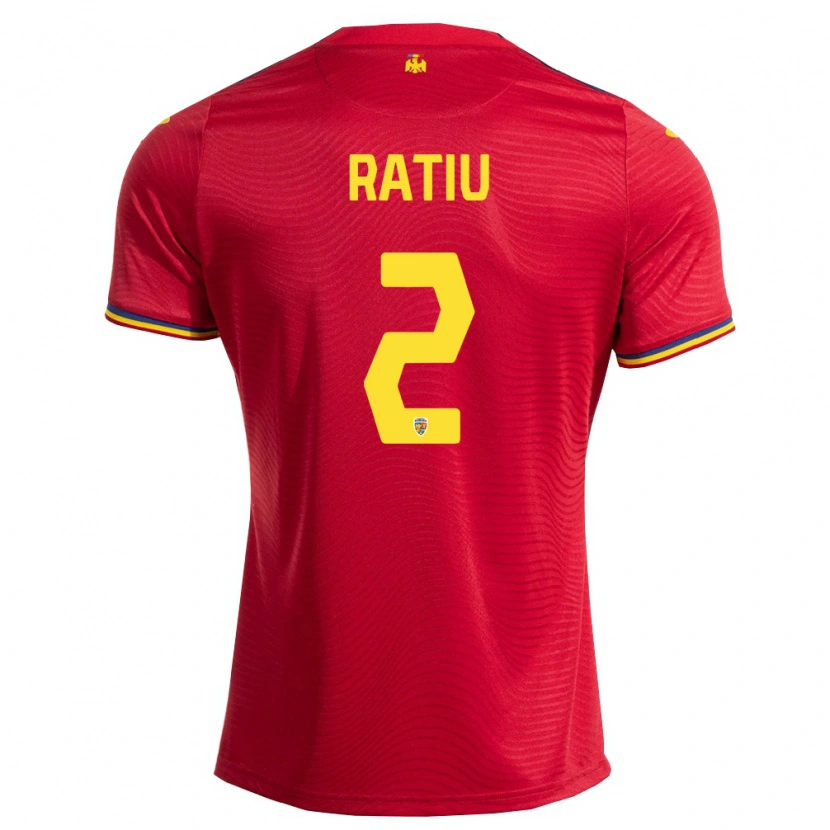 Danxen Niño Camiseta Rumania Andrei Rațiu #2 Rojo Marino Amarillo 2ª Equipación 26-28 La Camisa