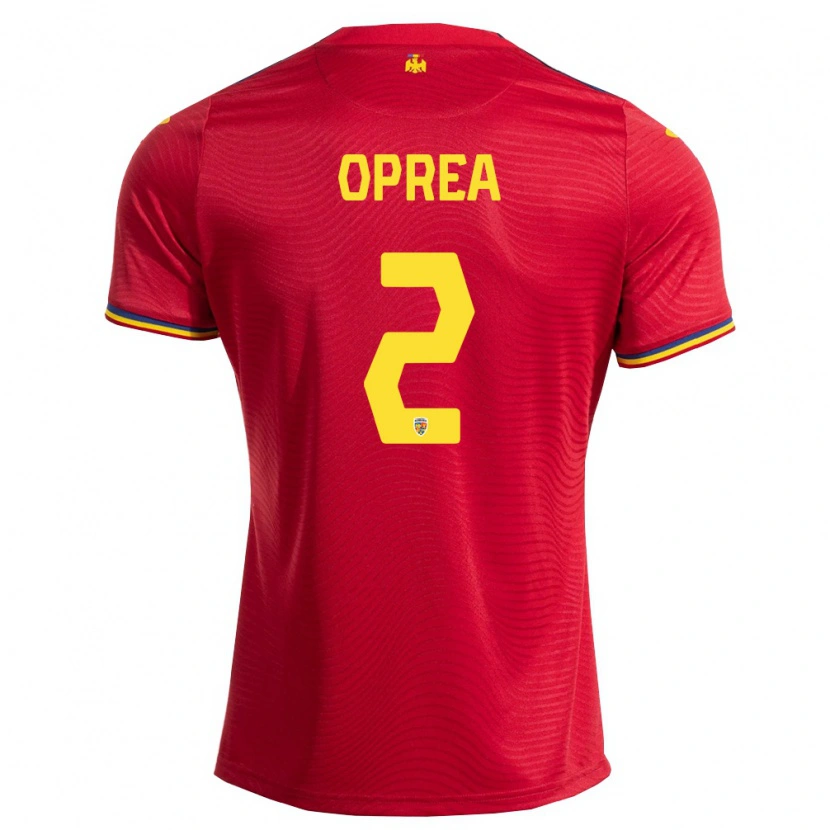 Danxen Niño Camiseta Rumania Olivia Oprea #2 Rojo Marino Amarillo 2ª Equipación 26-28 La Camisa