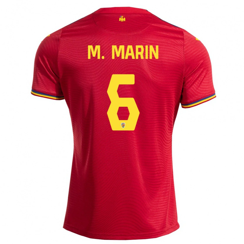 Danxen Niño Camiseta Rumania Marius Marin #6 Rojo Marino Amarillo 2ª Equipación 26-28 La Camisa