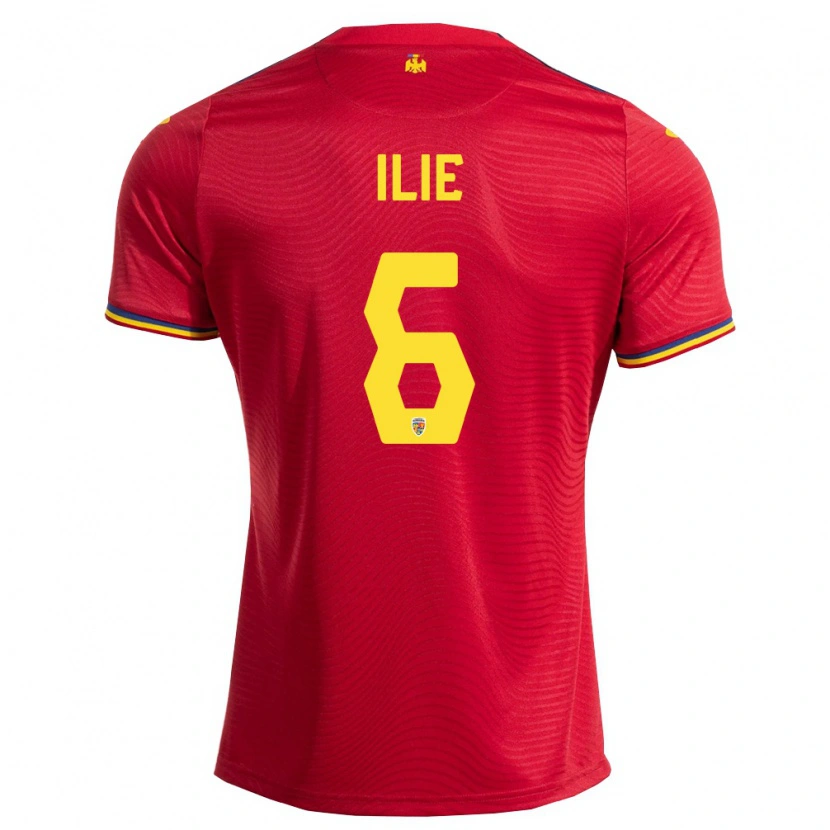 Danxen Niño Camiseta Rumania Matei Ilie #6 Rojo Marino Amarillo 2ª Equipación 26-28 La Camisa