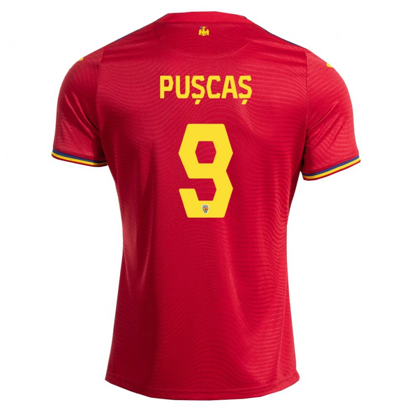 Danxen Niño Camiseta Rumania George Pușcaș #9 Rojo Marino Amarillo 2ª Equipación 26-28 La Camisa