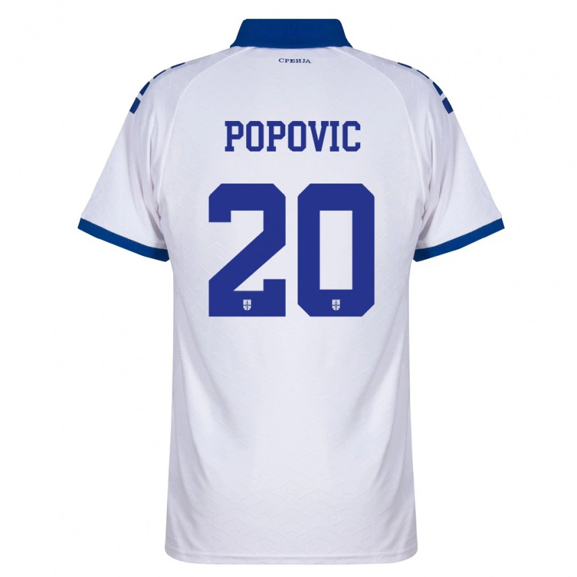 Danxen Niño Camiseta Serbia Matija Popović #20 Marino Blanco Rojo 2ª Equipación 26-28 La Camisa