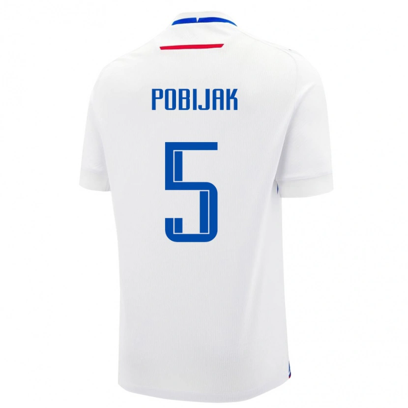 Danxen Niño Camiseta Eslovaquia Simon Pobijak #5 Blanco Azul 2ª Equipación 26-28 La Camisa
