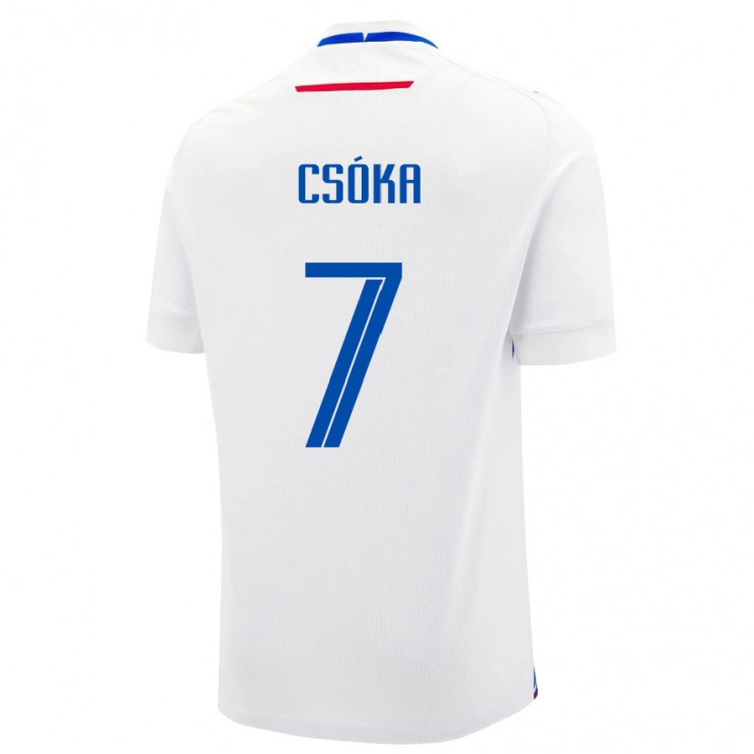 Danxen Niño Camiseta Eslovaquia Bálint Csóka #7 Blanco Azul 2ª Equipación 26-28 La Camisa