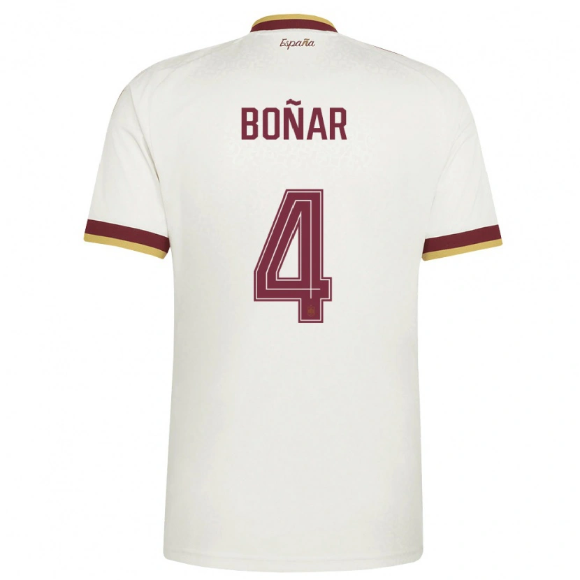 Danxen Niño Camiseta España Javier Bonar #4 Marfil Borgoña 2ª Equipación 26-28 La Camisa