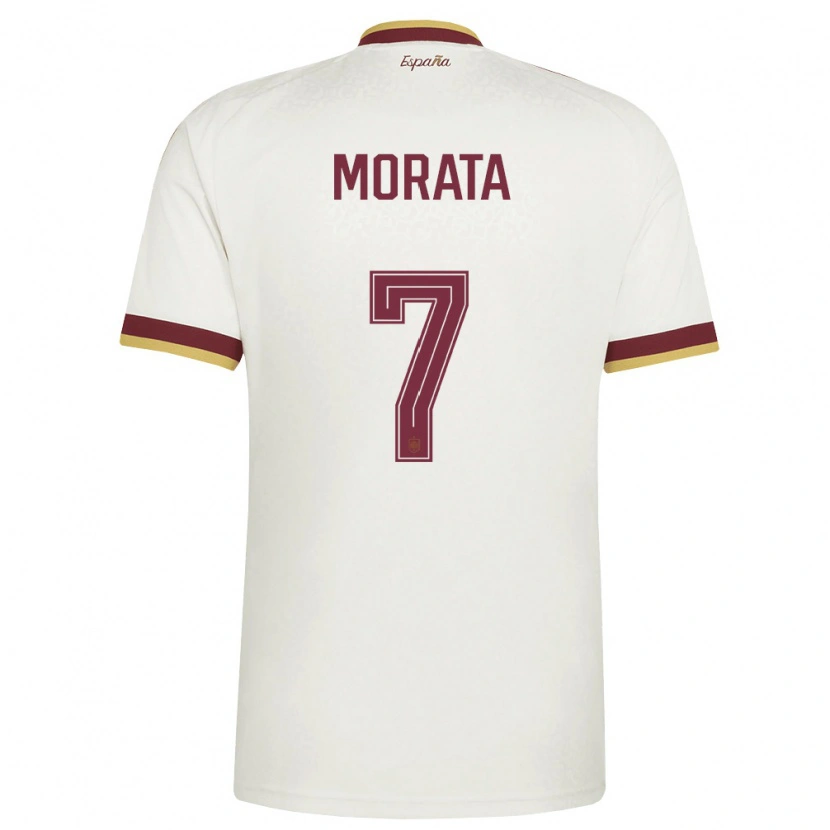 Danxen Niño Camiseta España Alvaro Morata #7 Marfil Borgoña 2ª Equipación 26-28 La Camisa