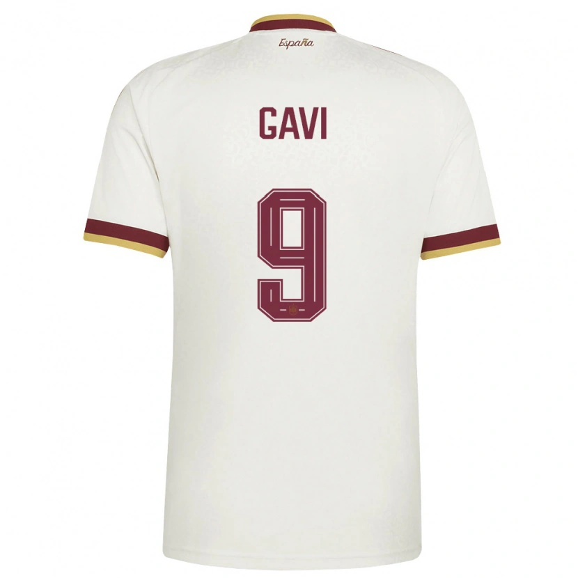 Danxen Niño Camiseta España Gavi #9 Marfil Borgoña 2ª Equipación 26-28 La Camisa