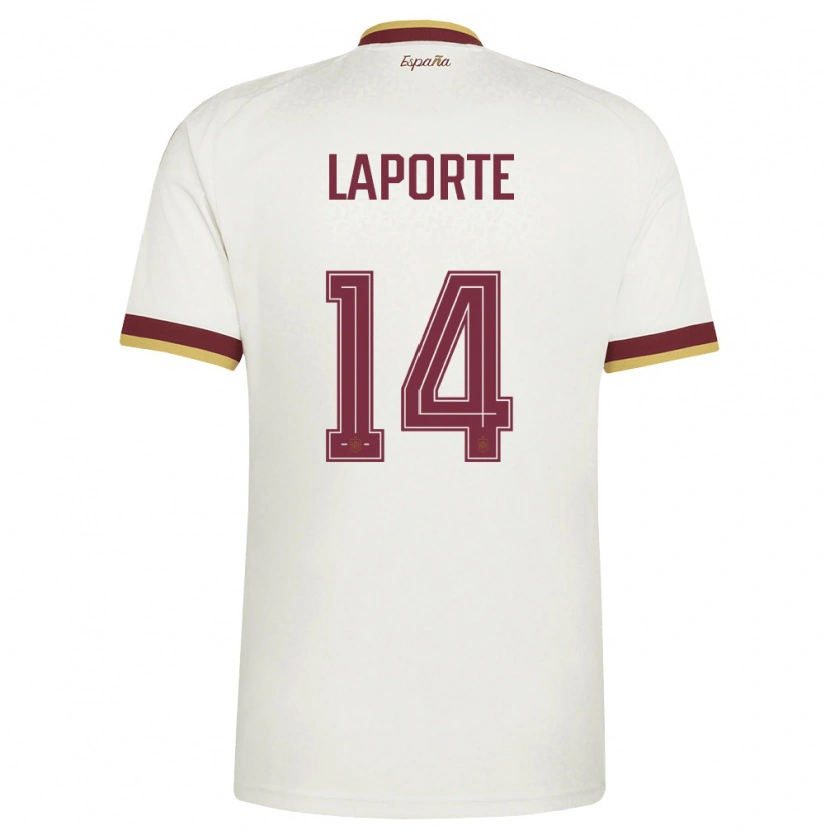 Danxen Niño Camiseta España Aymeric Laporte #14 Marfil Borgoña 2ª Equipación 26-28 La Camisa
