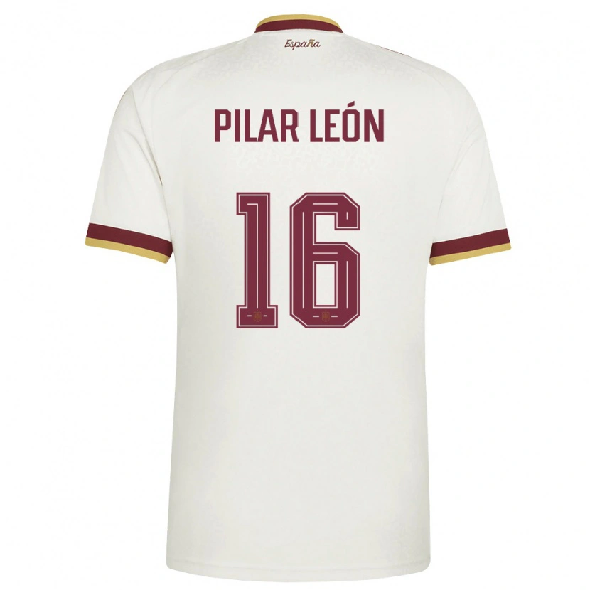 Danxen Niño Camiseta España Maria Pilar Leon #16 Marfil Borgoña 2ª Equipación 26-28 La Camisa