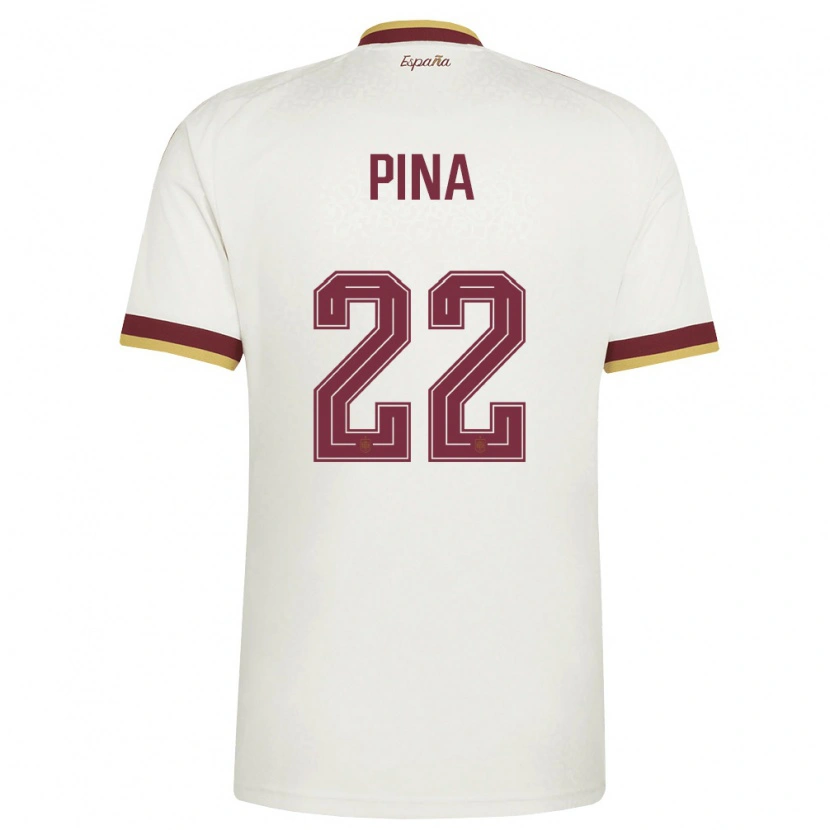 Danxen Niño Camiseta España Claudia Pina #22 Marfil Borgoña 2ª Equipación 26-28 La Camisa