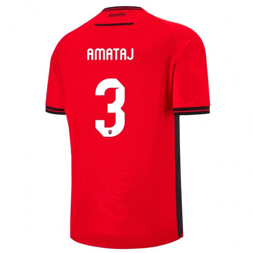 Danxen Hombre Camiseta Albania Sebastian Amataj #3 Rojo Negro 1ª Equipación 26-28 La Camisa