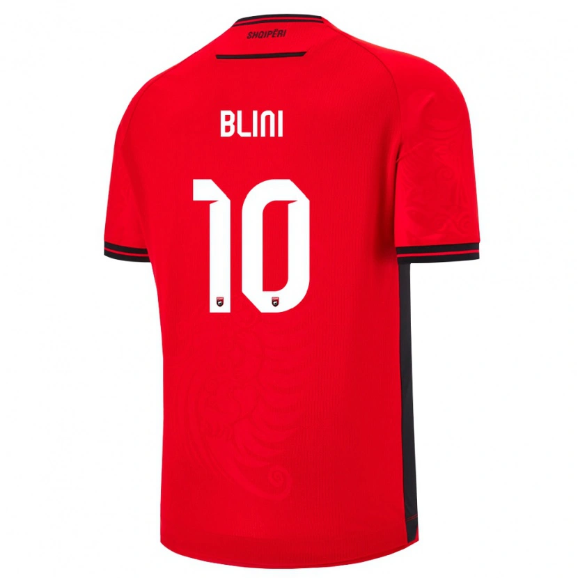 Danxen Hombre Camiseta Albania Oliver Blini #10 Rojo Negro 1ª Equipación 26-28 La Camisa
