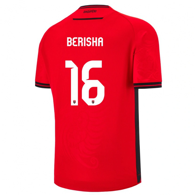 Danxen Hombre Camiseta Albania Medon Berisha #16 Rojo Negro 1ª Equipación 26-28 La Camisa