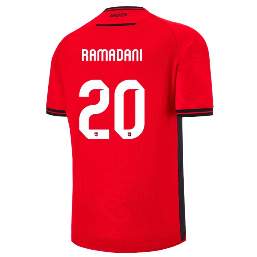 Danxen Hombre Camiseta Albania Ylber Ramadani #20 Rojo Negro 1ª Equipación 26-28 La Camisa